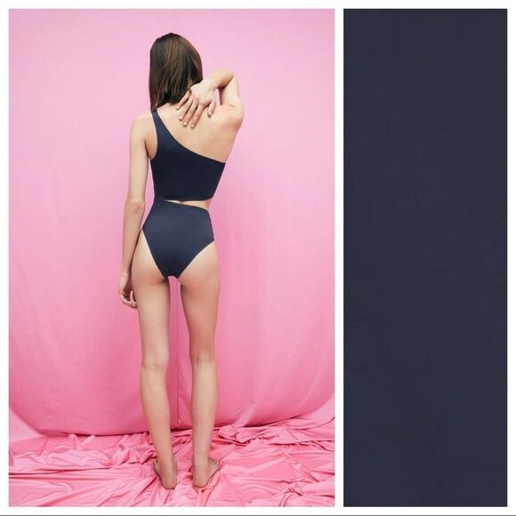 Zara NWT Gray Purple Cut-out Laser Cut Swimsuit Size S High Leg - Picture 2 of 12
